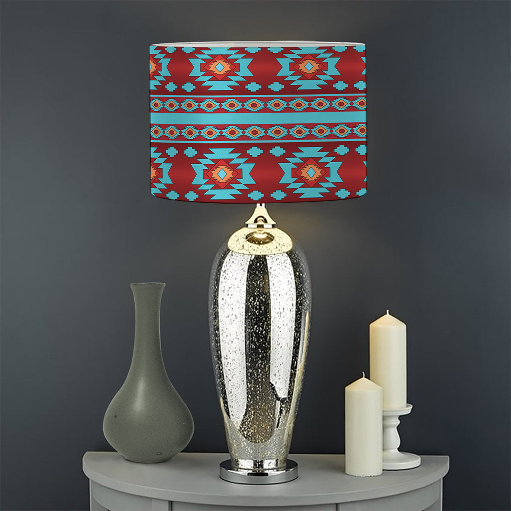 Red And Teal Southwestern Pattern Print Drum Lamp Shade