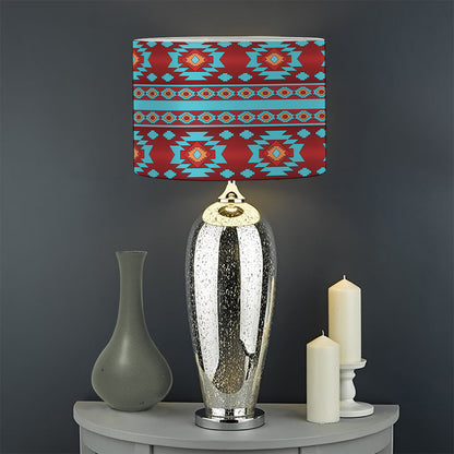 Red And Teal Southwestern Pattern Print Drum Lamp Shade