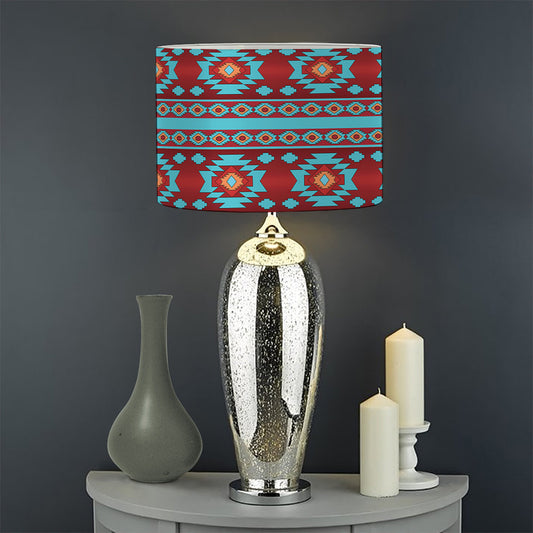 Red And Teal Southwestern Pattern Print Drum Lamp Shade