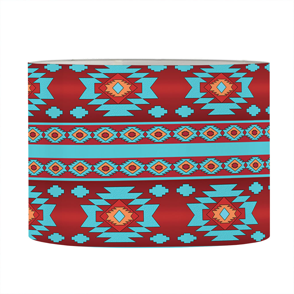 Red And Teal Southwestern Pattern Print Drum Lamp Shade