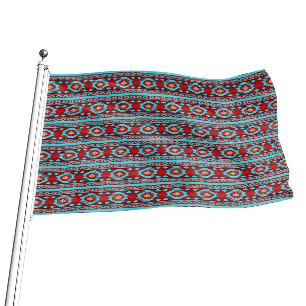 Red And Teal Southwestern Pattern Print Flag