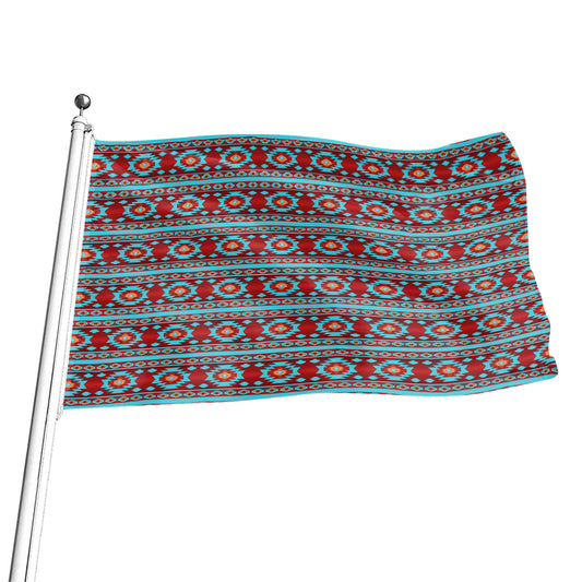 Red And Teal Southwestern Pattern Print Flag