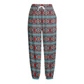 Red And Teal Southwestern Pattern Print Fleece Lined Knit Pants