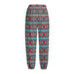Red And Teal Southwestern Pattern Print Fleece Lined Knit Pants