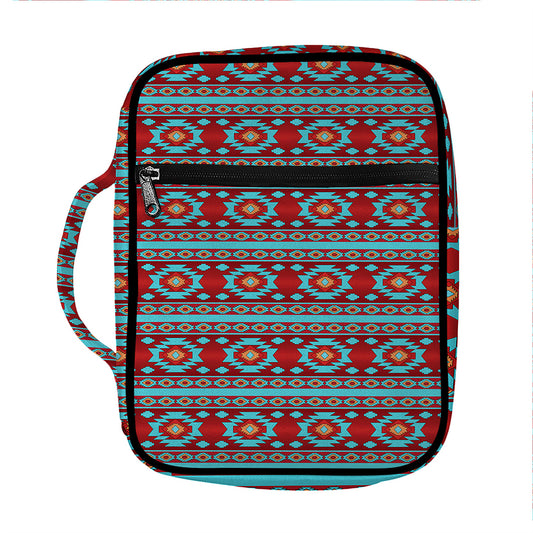 Red And Teal Southwestern Pattern Print Front Pocket Bible Bag