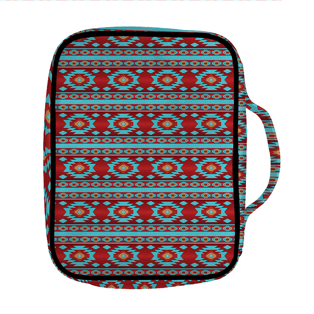 Red And Teal Southwestern Pattern Print Front Pocket Bible Bag
