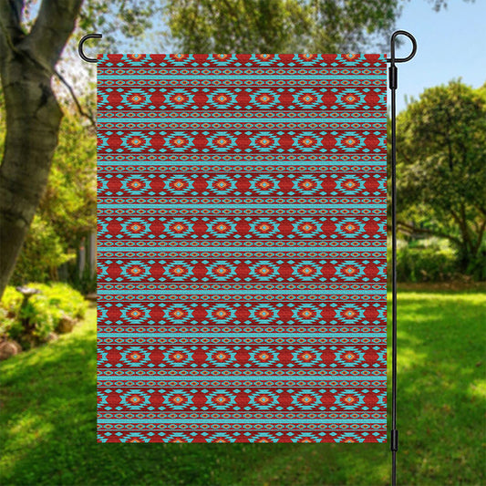 Red And Teal Southwestern Pattern Print Garden Flag