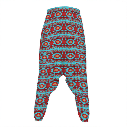 Red And Teal Southwestern Pattern Print Hammer Pants