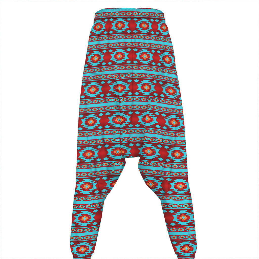 Red And Teal Southwestern Pattern Print Hammer Pants