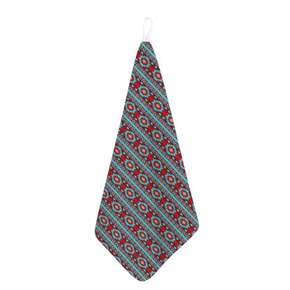 Red And Teal Southwestern Pattern Print Hand Towel