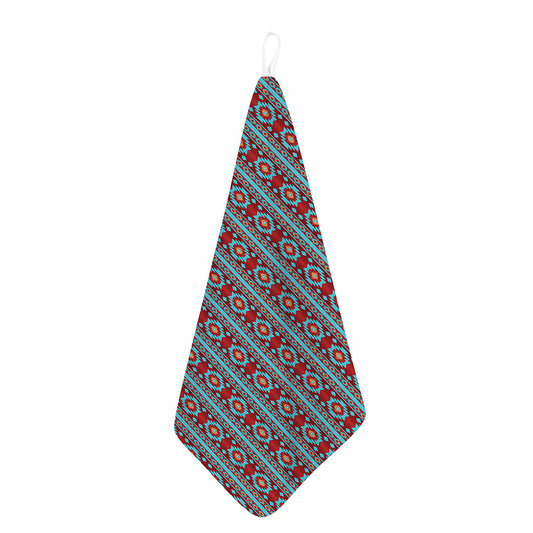 Red And Teal Southwestern Pattern Print Hand Towel