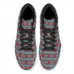 Red And Teal Southwestern Pattern Print High Top Leather Sneakers