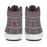 Red And Teal Southwestern Pattern Print High Top Leather Sneakers