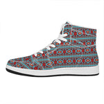 Red And Teal Southwestern Pattern Print High Top Leather Sneakers