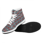 Red And Teal Southwestern Pattern Print High Top Leather Sneakers