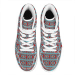 Red And Teal Southwestern Pattern Print High Top Leather Sneakers