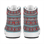 Red And Teal Southwestern Pattern Print High Top Leather Sneakers