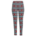 Red And Teal Southwestern Pattern Print High-Waisted Pocket Leggings