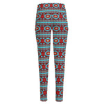 Red And Teal Southwestern Pattern Print High-Waisted Pocket Leggings