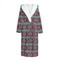 Red And Teal Southwestern Pattern Print Hooded Bathrobe