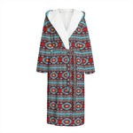 Red And Teal Southwestern Pattern Print Hooded Bathrobe