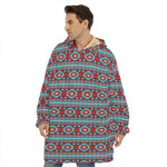 Red And Teal Southwestern Pattern Print Hoodie Blanket