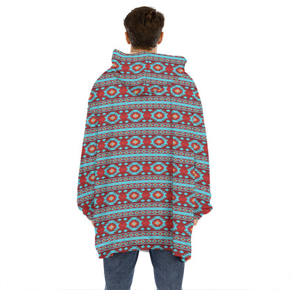 Red And Teal Southwestern Pattern Print Hoodie Blanket
