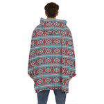 Red And Teal Southwestern Pattern Print Hoodie Blanket