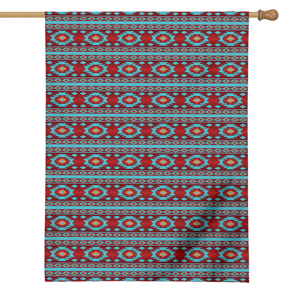 Red And Teal Southwestern Pattern Print House Flag
