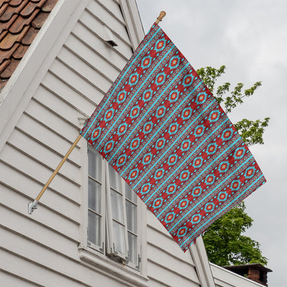 Red And Teal Southwestern Pattern Print House Flag
