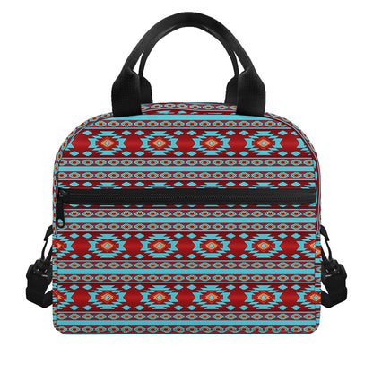 Red And Teal Southwestern Pattern Print Insulated Lunch Bag