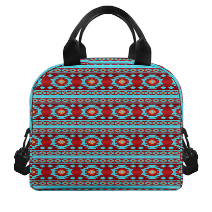Red And Teal Southwestern Pattern Print Insulated Lunch Bag