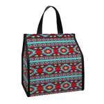 Red And Teal Southwestern Pattern Print Insulated Lunch Tote
