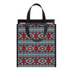 Red And Teal Southwestern Pattern Print Insulated Lunch Tote