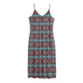 Red And Teal Southwestern Pattern Print Jersey Midi Cami Dress