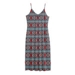 Red And Teal Southwestern Pattern Print Jersey Midi Cami Dress
