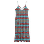 Red And Teal Southwestern Pattern Print Jersey Midi Cami Dress