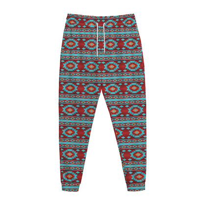 Red And Teal Southwestern Pattern Print Jogger Pants