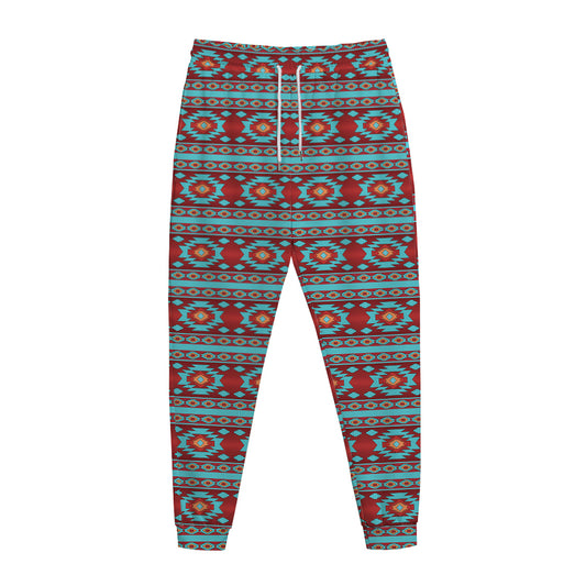 Red And Teal Southwestern Pattern Print Jogger Pants