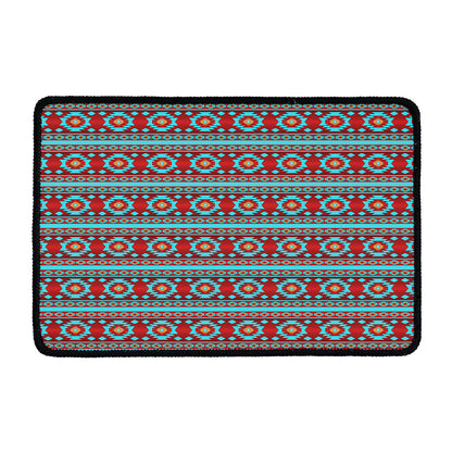 Red And Teal Southwestern Pattern Print Kitchen Mat