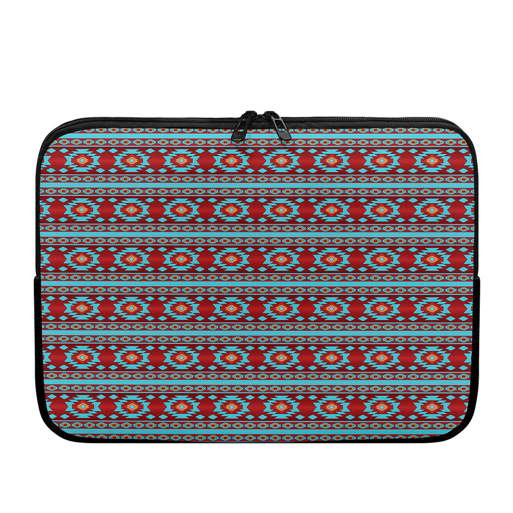 Red And Teal Southwestern Pattern Print Laptop Sleeve