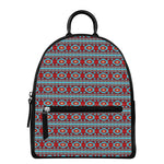 Red And Teal Southwestern Pattern Print Leather Backpack