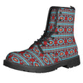 Red And Teal Southwestern Pattern Print Lace-Up Boots