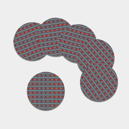 Red And Teal Southwestern Pattern Print Leather Coaster Set