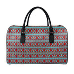 Red And Teal Southwestern Pattern Print Leather Duffle Bag