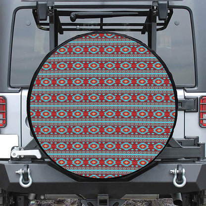 Red And Teal Southwestern Pattern Print Leather Spare Tire Cover