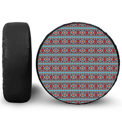 Red And Teal Southwestern Pattern Print Leather Spare Tire Cover