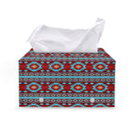 Red And Teal Southwestern Pattern Print Leather Tissue Box Cover