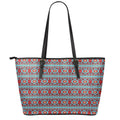 Red And Teal Southwestern Pattern Print Leather Tote Bag With Zipper