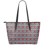 Red And Teal Southwestern Pattern Print Leather Tote Bag